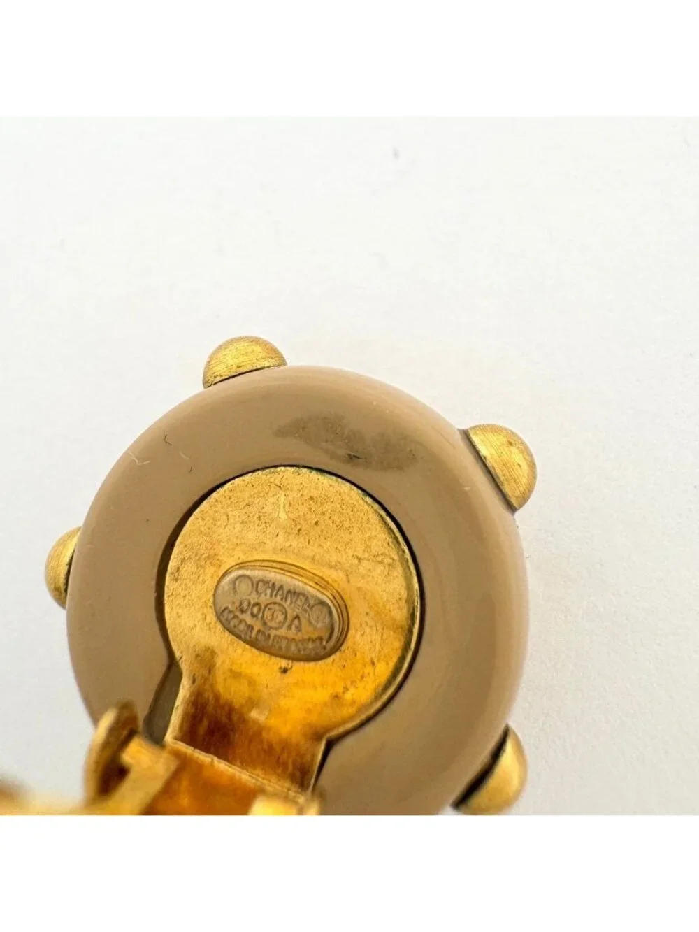 Chanel Earrings CC Logo Plastic Gold Beige